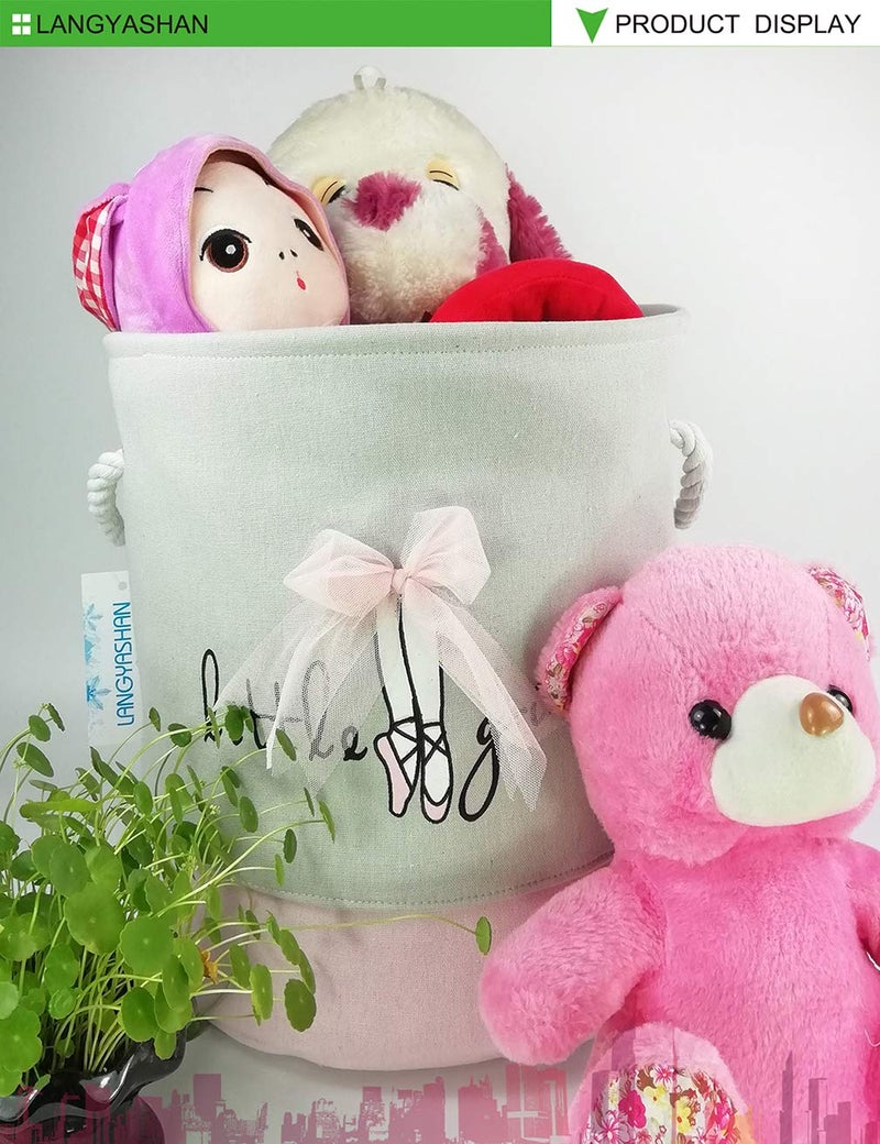 LANGYASHAN Laundry Basket Canvas Collapsible Organizer Storage Basket for Boys Girls Laundry Hamper Toy Bins Gift Baskets Bedroom Clothes Children Nursery (Pink Lace) - Image 4