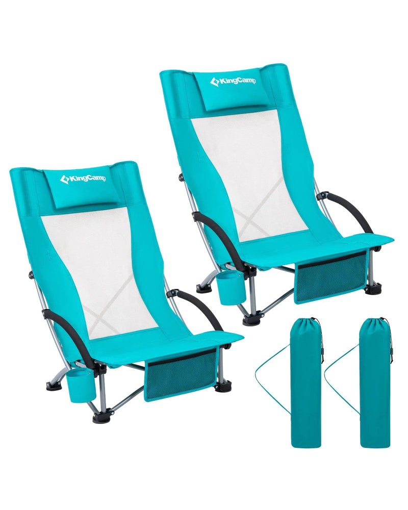 KingCamp Low Beach Chairs 2 Pack, Folding Portable Chair for Adults lightweight Extra Wide Ergonomic High Back Seat 300lbs Heavy Duty Oversized Gear with Carry Bag for Outdoor Lawn Camping Picnic - Image 1
