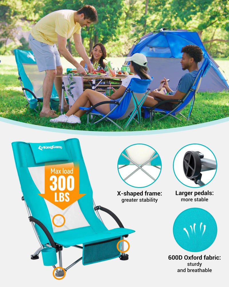 KingCamp Low Beach Chairs 2 Pack, Folding Portable Chair for Adults lightweight Extra Wide Ergonomic High Back Seat 300lbs Heavy Duty Oversized Gear with Carry Bag for Outdoor Lawn Camping Picnic - Image 5