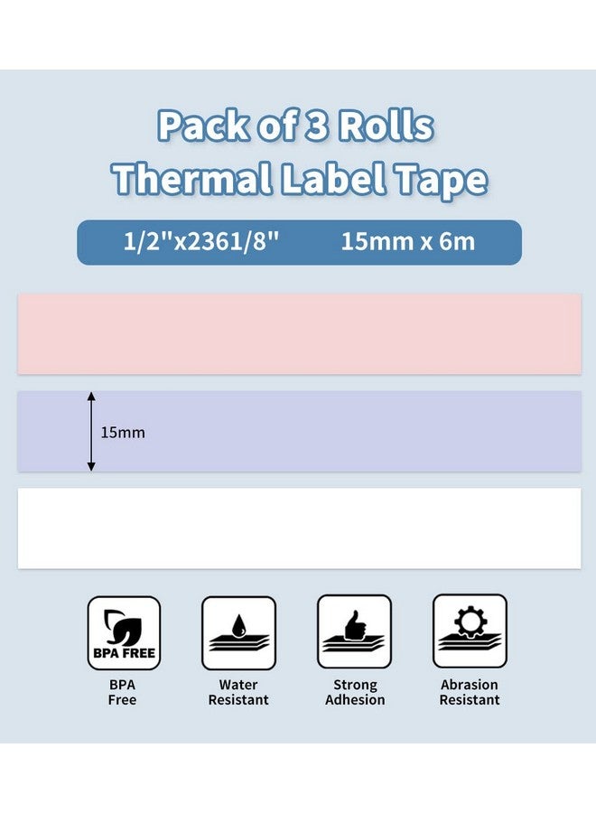 phomemo Q31 Q32 Q30S Q30 Label Maker Tape, Black On Lavender, White, Pink Sticker Thermal Paper Self-Adhesive Label Tape, 15Mm X 6M (1/2"X2361/8") Continuous Paper, 3 Roll - Image 2