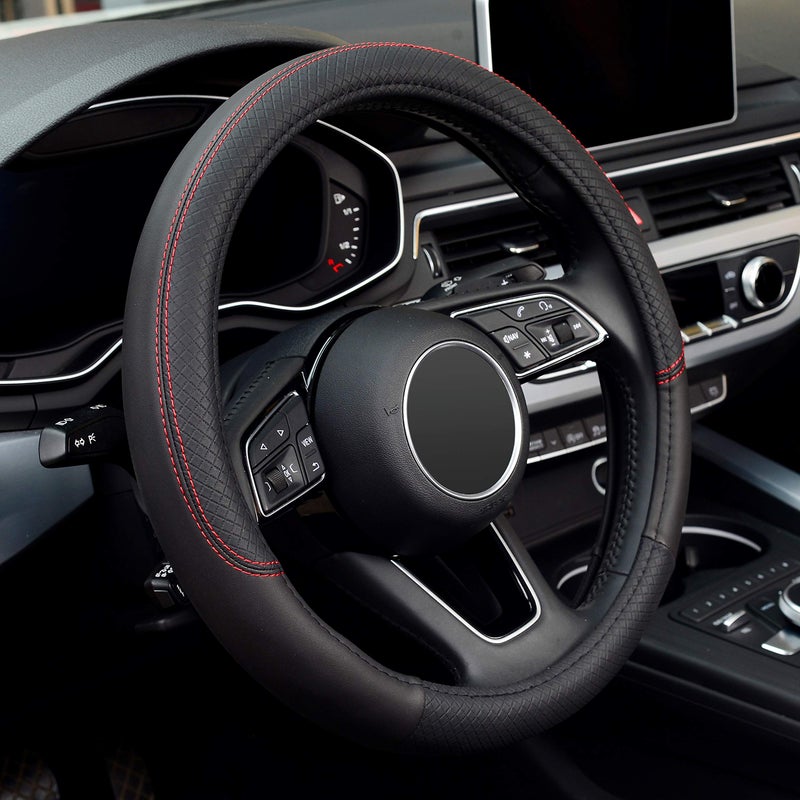 LABBYWAY Steering Wheel Cover Universal Fit 15 Inch Microfiber Leather Car Wheel Protector AntiSlip Black