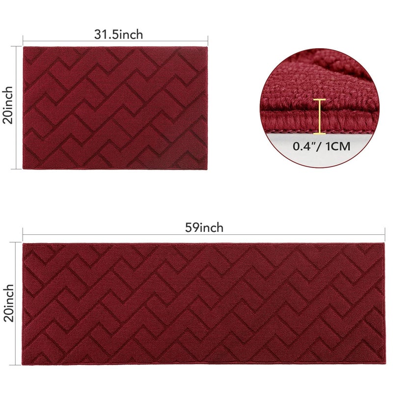 hicorfe Kitchen Rugs and Mats Sets,2 Pieces Super Absorbent Polypropylene Non-Slip Rug,Soft Comfort Floor Mat,Machine Wash for Kitchen,Hallway,Office,Sink,Laundry(20" x 32"+20" x 48",Red - Image 3