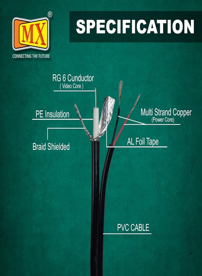 MX 100 Meter CCTV Cable RG-6 +3 for AHD/HDCVI/HDTVI Cameras | 100M Coil | Video + Power Combo Cable | Stable Transmission | Durable Copper-Clad Conductor for CCTV Installation - Image 3