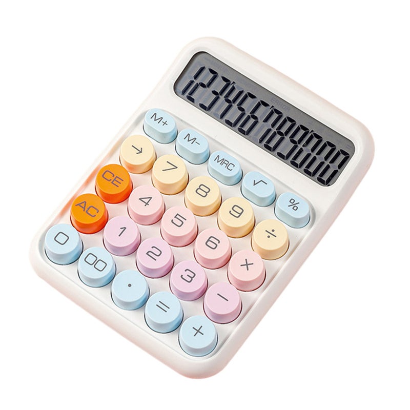 Calculator: White 12-Digit Display - Large Round Keys Mechanical Keyboard for Office Work, Accounting Tasks, Student Homework - Image 1