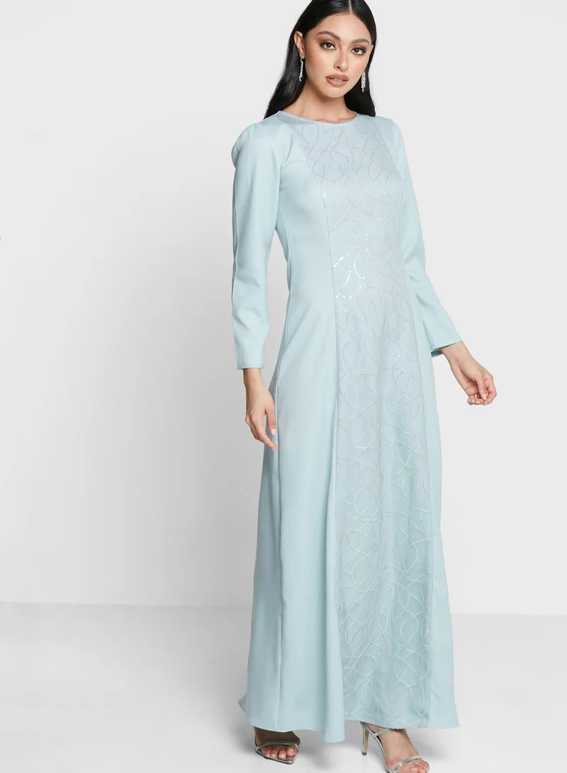 Khizana Embellished Front Panel Fit & Flare Dress