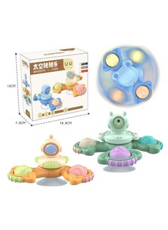 Baby Suction Cup Bath Toy Cartoon Finger Spinning Top Toothpaste Bath Toy Baby Shower Gift Idea Non-toxic Eco-friendly-Color:Space Sucker Turn Music (color Box)