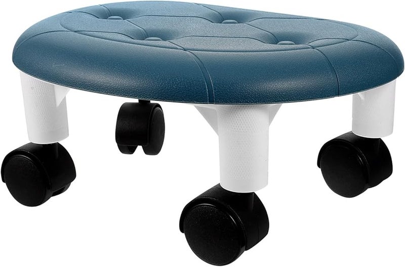 Blue Rolling Footstool with Wheels for Home Office Bedroom Anti Slip Small Stool - Image 2