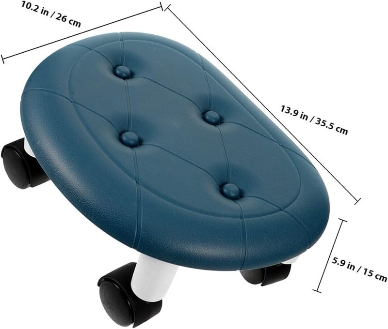 Blue Rolling Footstool with Wheels for Home Office Bedroom Anti Slip Small Stool - Image 4