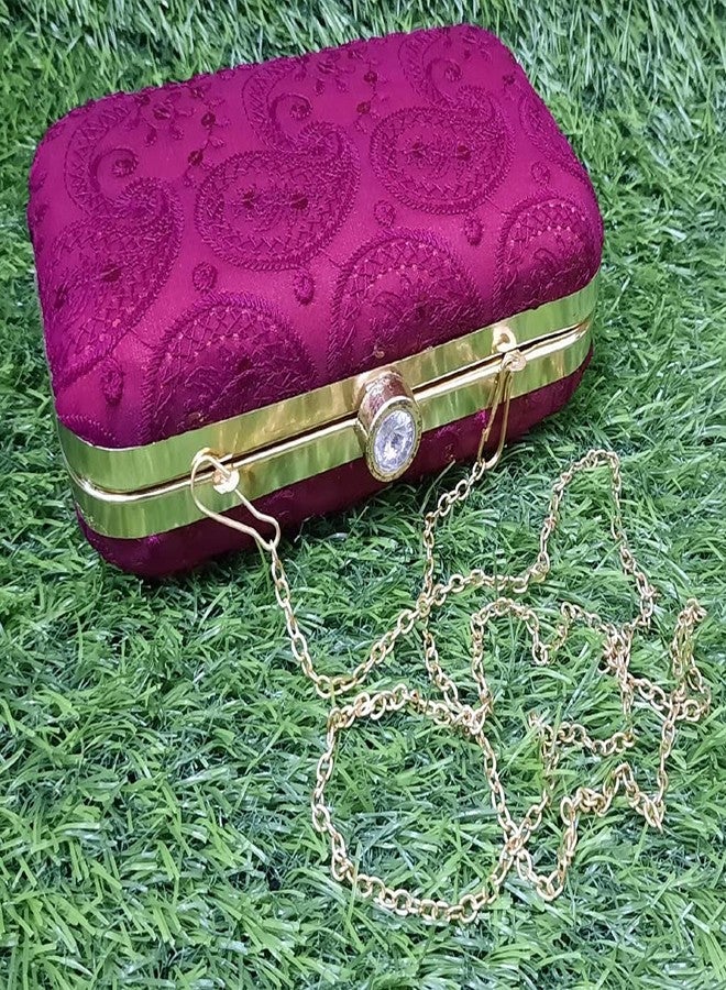 Surva Cart Handmade Designer Embroidered Women's Clutch With Sling Chain Elegant Clutch | SBP-56-2 - Image 4