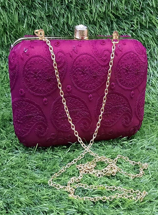 Surva Cart Handmade Designer Embroidered Women's Clutch With Sling Chain Elegant Clutch | SBP-56-2 - Image 2