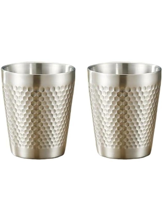 Beauenty 2 Set Stainless Steel Coffee Cup Double Wall Diamond Hammer Pattern for Camp Cup Picnic Cup (A-300-2set) - Image 1