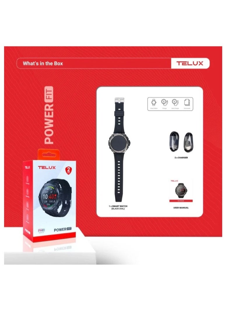 TELUX POWERFIT Smart Calling Watch with 1.53” FHD Display & 15 Days Battery Life - Y2682 Black