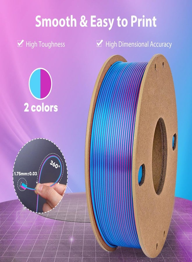 3Dgenius Silk Dual Color PLA Filament 1.75mm, 2-in-1 Coextruded Shiny Multicolor 3D Printer Filament, 250g(0.55lbs) Spool, Silk Rose Red/Sky Blue, Clog-Free & Bubble-Free for FDM 3D Printers - Image 2