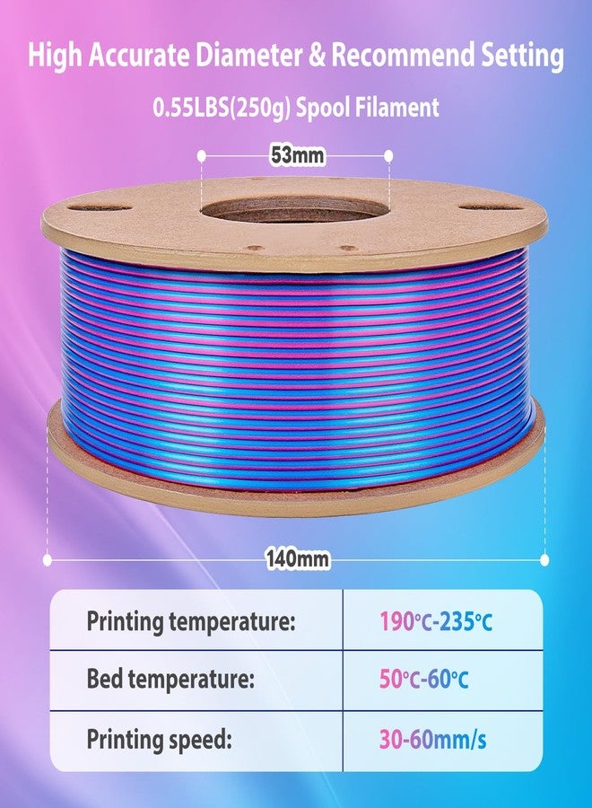 3Dgenius Silk Dual Color PLA Filament 1.75mm, 2-in-1 Coextruded Shiny Multicolor 3D Printer Filament, 250g(0.55lbs) Spool, Silk Rose Red/Sky Blue, Clog-Free & Bubble-Free for FDM 3D Printers - Image 5