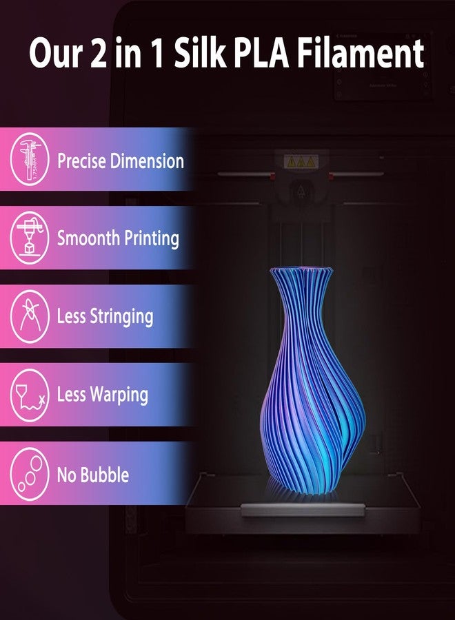 3Dgenius Silk Dual Color PLA Filament 1.75mm, 2-in-1 Coextruded Shiny Multicolor 3D Printer Filament, 250g(0.55lbs) Spool, Silk Rose Red/Sky Blue, Clog-Free & Bubble-Free for FDM 3D Printers - Image 3