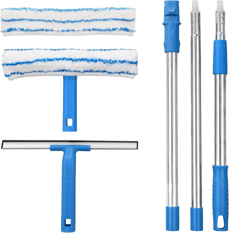 Mitclear Window Cleaner with Long Handle (57IN) - Glass Cleaning Kit with Silicone Squeegee & Microfiber Scrubber - Image 1