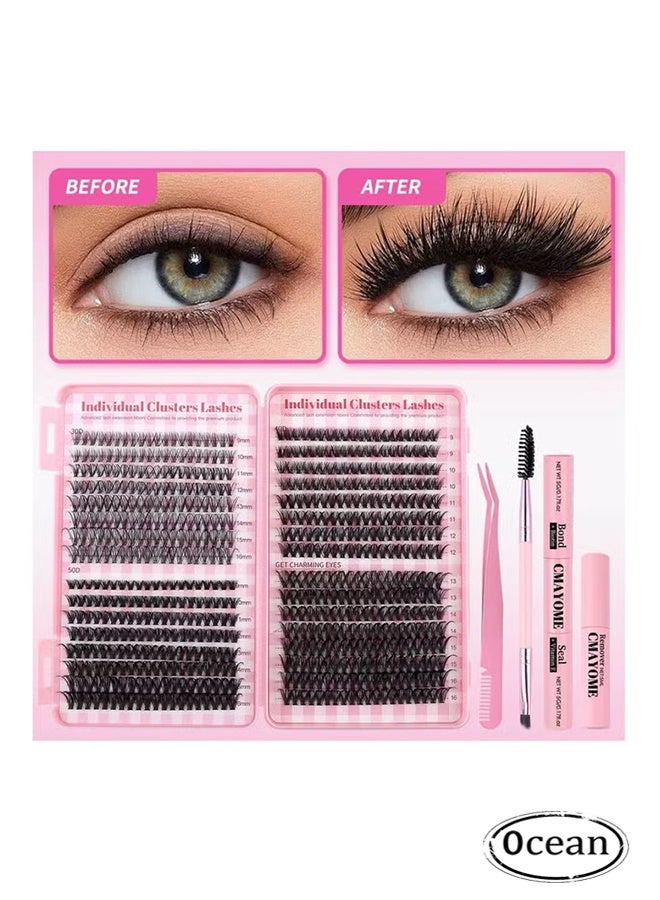 أوشن 4 أنماط مجموعة إطالة الرموش DIY 640 مجموعة، رموش فردية مختلطة 9-16 مم، مجموعة رموش طبيعية منحنية، رموش زائفة مقطعة، رموش سميكة - Image 1