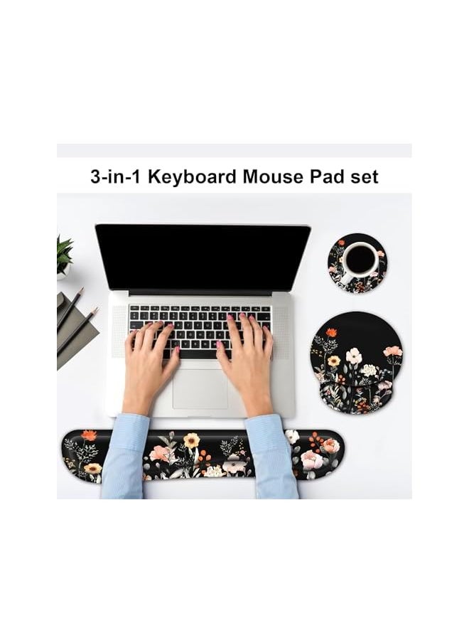 AMGREEN - Azonee Mouse Pad with Wrist Rest and Keyboard Wrist Rest Set, Memory Foam Wrist Rest for Computer Keyboard, Easy Typing, Pain Relief, Mouse Pad Wrist Support for Gaming,Office, Laptop, Garden Flower - Image 1