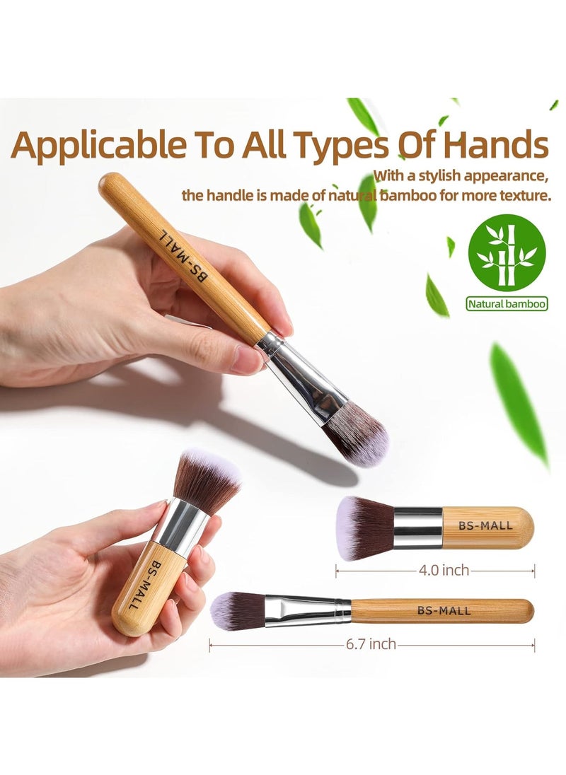 BS Mall BS-MALL Makeup Brush Set 11Pcs Bamboo Synthetic Kabuki Brush Set Foundation Powder Blending Concealer Eye Shadows Blush Cosmetics Brushes with Organizer Bag & Makeup Sponge  - Image 3