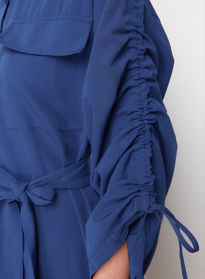 trendyol Saks Belted Cotton Woven Shirt Dress with Adjustable Sleeves Detail - Image 5