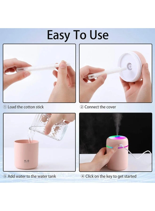 Ultrasonic humidifier with a 300ml tank, compact with Type-C connector and aroma diffuser; basic electric humidifier for diffusing essential oils with 7 assorted LED colors. - Image 5