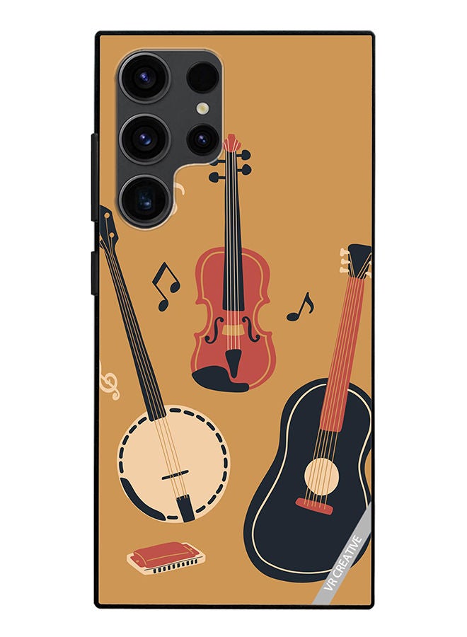 VR CREATIVE Protective Case Cover For Samsung Galaxy S23 Ultra 5G Banjo Acoustic Guitar Violin Notes And Harmonica Design Multicolour - Image 1