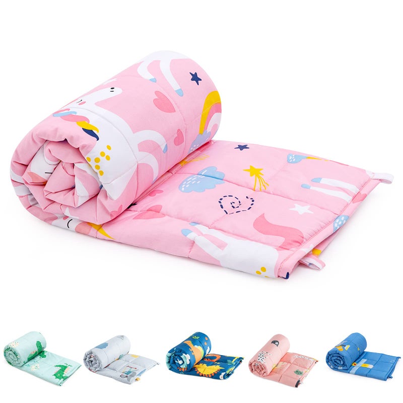 Sivio Weighted Blanket  100 Cotton Weighted Blanket 7 lbs 41 x 60 inches Washable Breathable Soft Heavy Blanket for Home and School Nap Pink Unicorn