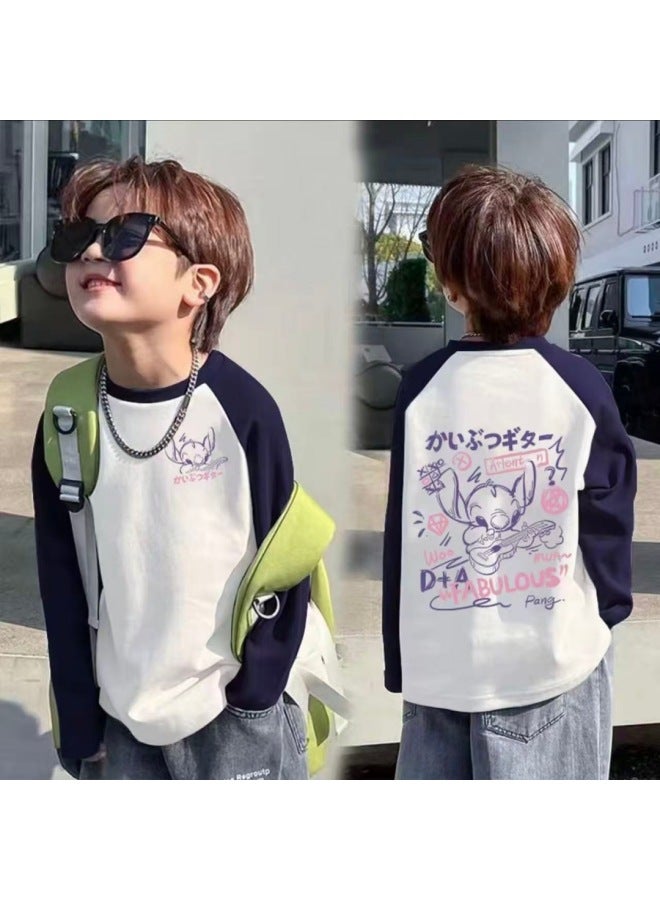 100% Cotton Long-sleeved T-shirt New Autum Baby Round Neck Cartoon Tops For Boys And Girls, Medium And Large Kidsren's Casual Bottoming Shirts