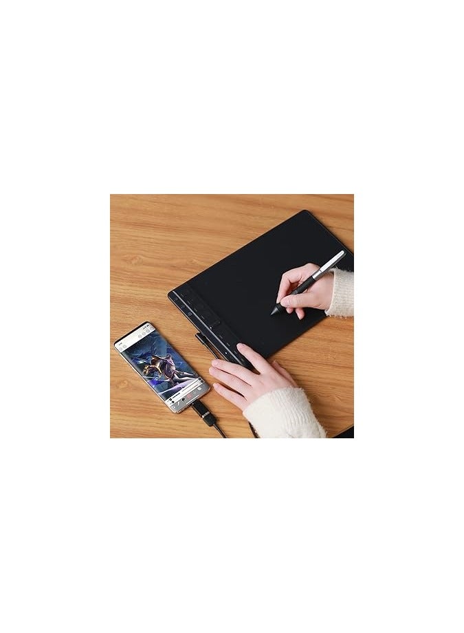 PROMASS 2 Medium Drawing Tablet with Scroll Wheel 8 Customized Keys Battery-Free Stylus for Digital Art, Design, Sketch, 9x5inch Graphics Tablet Works with Mac, PC & Mobile, Black  - Image 5