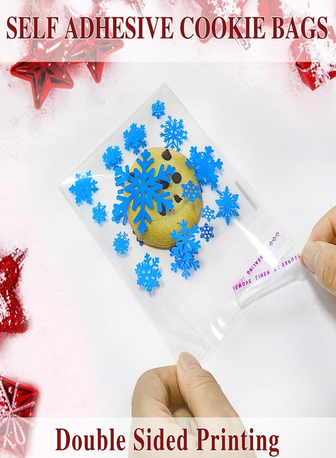 QOIUSO 100 Pcs 4x4 Inch Christmas Cookie Bags – 4 Snowflake Designs Self-Adhesive Cellophane Treat Bags for Cookies, Candies, Holiday Goodies, Party Favors, and Gift Giving - Image 5