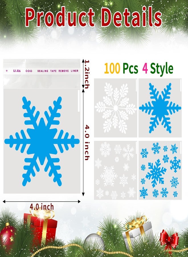 QOIUSO 100 Pcs 4x4 Inch Christmas Cookie Bags – 4 Snowflake Designs Self-Adhesive Cellophane Treat Bags for Cookies, Candies, Holiday Goodies, Party Favors, and Gift Giving - Image 2