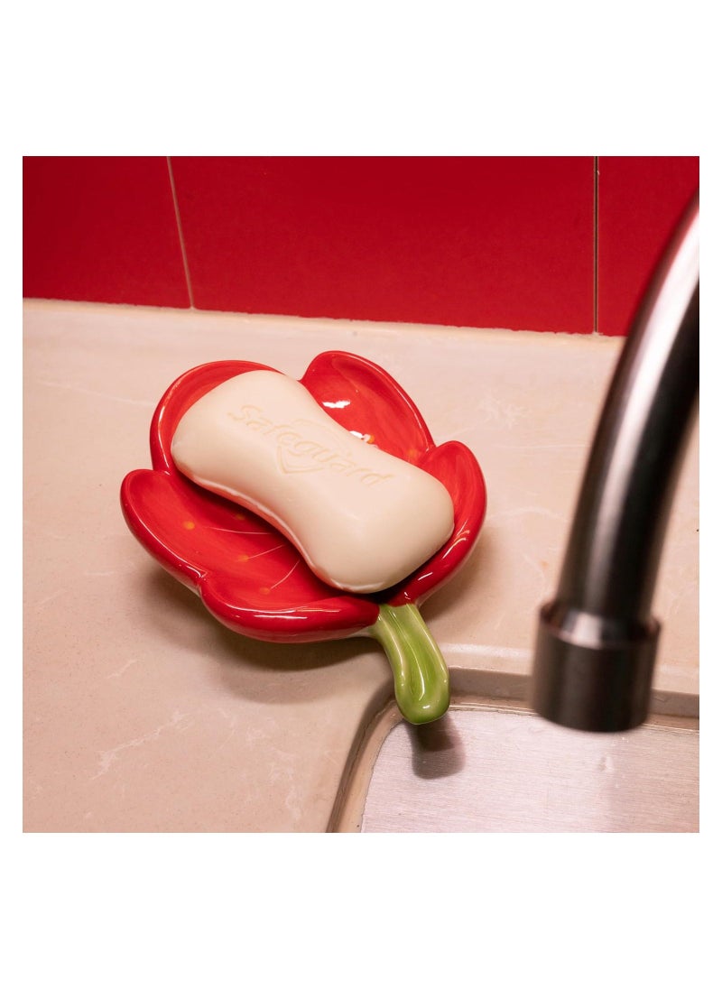 Generic - Ceramic Soap Dish, Soap Holder for Bathroom, Flower Soap Bar Holder for Shower, Easy Cleaning Soap Saver Tray Decoration for Bathroom, Sinks, Kitchen (Red) - Image 1