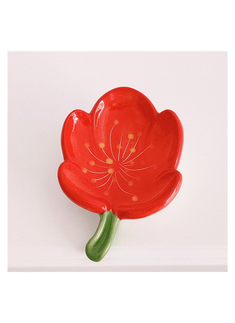 Generic - Ceramic Soap Dish, Soap Holder for Bathroom, Flower Soap Bar Holder for Shower, Easy Cleaning Soap Saver Tray Decoration for Bathroom, Sinks, Kitchen (Red) - Image 1