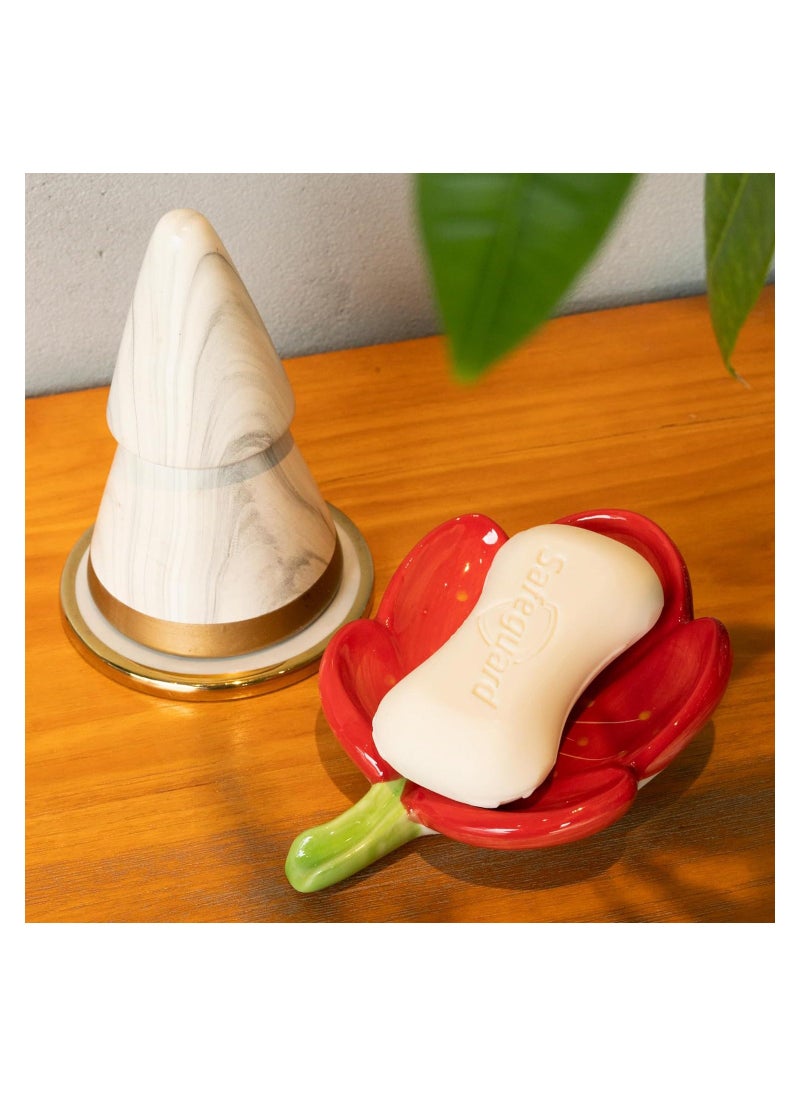 Generic - Ceramic Soap Dish, Soap Holder for Bathroom, Flower Soap Bar Holder for Shower, Easy Cleaning Soap Saver Tray Decoration for Bathroom, Sinks, Kitchen (Red) - Image 1