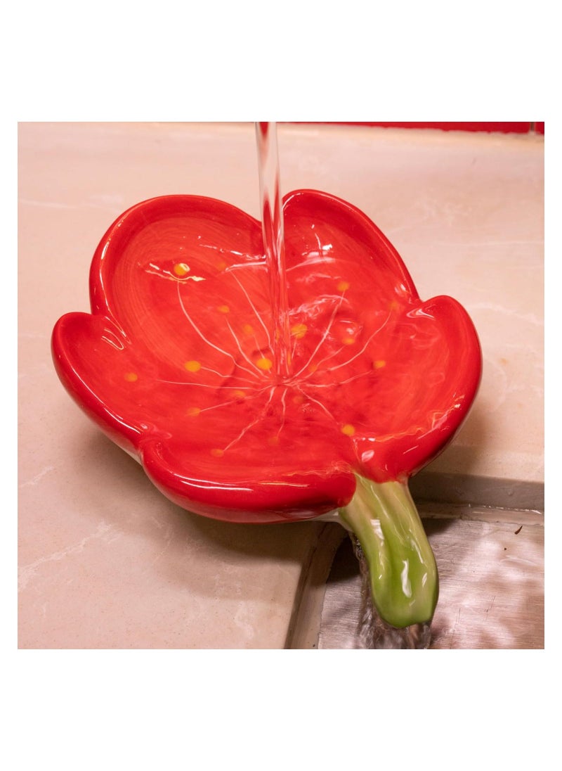 Generic - Ceramic Soap Dish, Soap Holder for Bathroom, Flower Soap Bar Holder for Shower, Easy Cleaning Soap Saver Tray Decoration for Bathroom, Sinks, Kitchen (Red) - Image 1