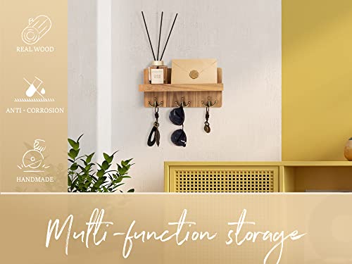 Rebee Vision Farmhouse Key Holder for Wall: Decorative Small Mail Organizer with Shelf and Rustic Mail Holder with 3 Anchor Key Hooks - Retro Home Decor Wall Mount for Entryway, Hallway (Light Brown) - Image 4