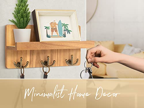 Rebee Vision Farmhouse Key Holder for Wall: Decorative Small Mail Organizer with Shelf and Rustic Mail Holder with 3 Anchor Key Hooks - Retro Home Decor Wall Mount for Entryway, Hallway (Light Brown) - Image 5