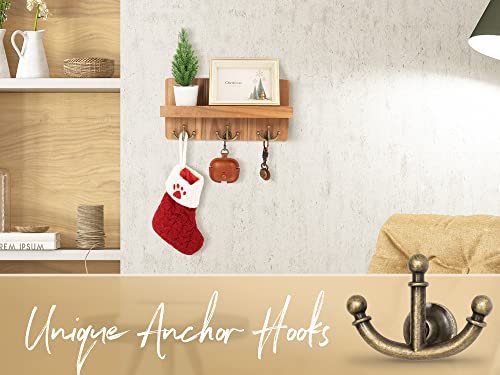 Rebee Vision Farmhouse Key Holder for Wall: Decorative Small Mail Organizer with Shelf and Rustic Mail Holder with 3 Anchor Key Hooks - Retro Home Decor Wall Mount for Entryway, Hallway (Light Brown) - Image 3