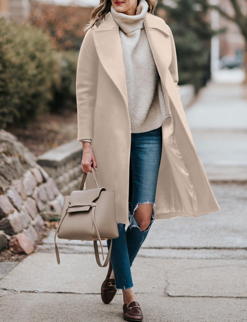 BZB Women's Pea Coats Elegant Notched Collar Double Breasted Winter Long Overcoat Jackets - Image 2