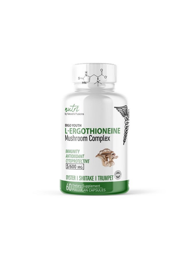 Nature's Fusions Nutri L - Ergothioneine Supplements with Organic Mushroom Complex - 5mg & 600mg Mushroom Extracts, Oyster, Shiitake, King Trumpet 600 mg- 60 Capsules - Image 1