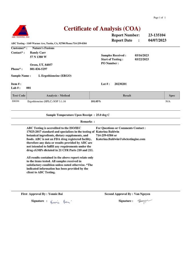 Nature's Fusions Nutri L - Ergothioneine Supplements with Organic Mushroom Complex - 5mg & 600mg Mushroom Extracts, Oyster, Shiitake, King Trumpet 600 mg- 60 Capsules - Image 4