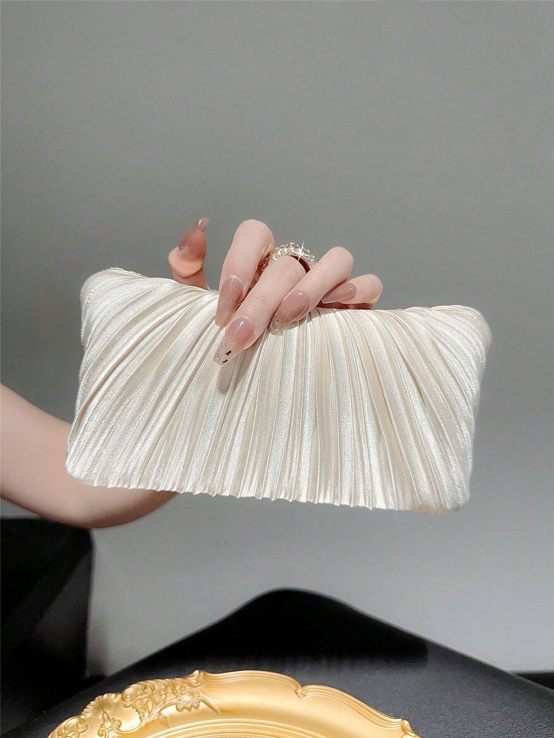 Dinner Clutch Bag Style Ring Bag Large Capacity Evening Dress Handbag Double-Sided Pleated Shoulder Crossbody Bag - Image 5