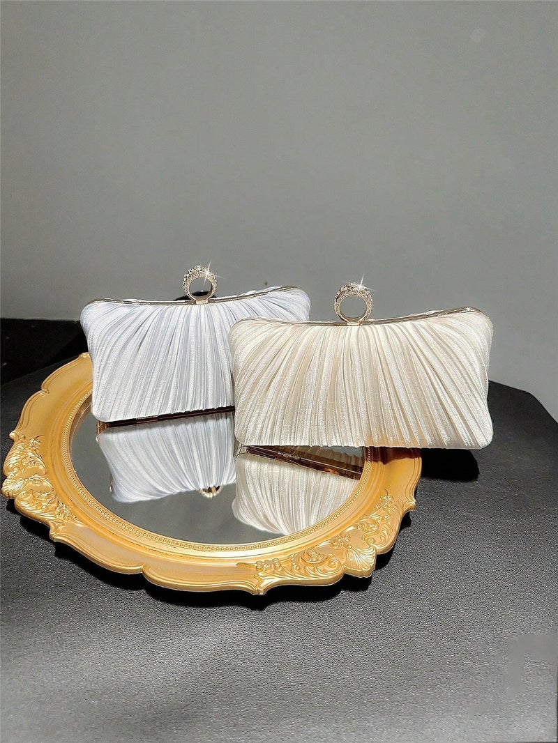 Dinner Clutch Bag Style Ring Bag Large Capacity Evening Dress Handbag Double-Sided Pleated Shoulder Crossbody Bag - Image 2