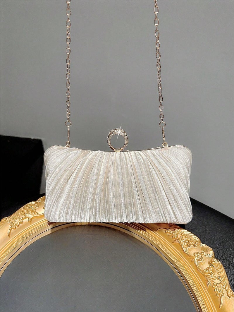 Dinner Clutch Bag Style Ring Bag Large Capacity Evening Dress Handbag Double-Sided Pleated Shoulder Crossbody Bag - Image 1