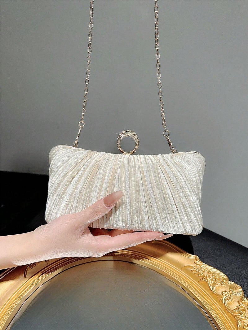 Dinner Clutch Bag Style Ring Bag Large Capacity Evening Dress Handbag Double-Sided Pleated Shoulder Crossbody Bag - Image 4
