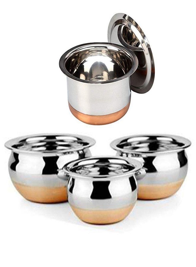 Liolis Stainless Stainless Steel Serving & Cookware 3 Handi Set for Kitchen | 1 Pcs Tope with Lid | 4 Pcs Set