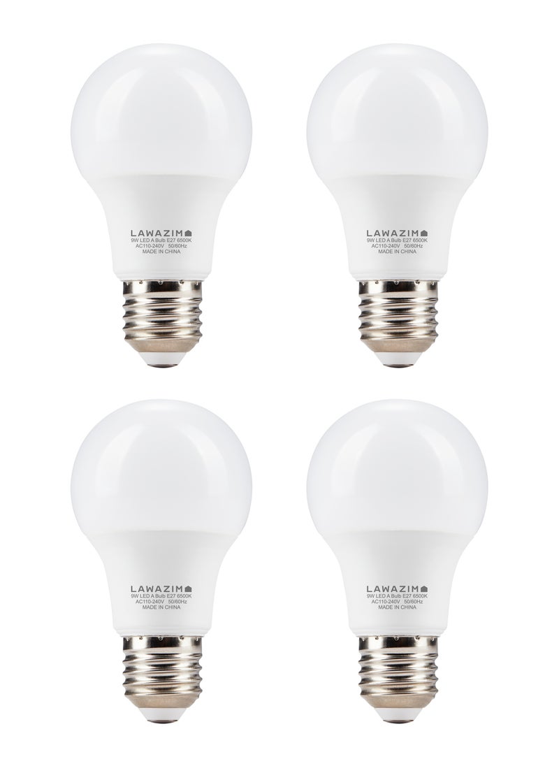 LAWAZIM - 9W LED Bulb A60 E27 - 4 Piece 6500K Daylight - Energy Saving 55W Equivalent Non-Dimmable Lightbulbs with 720 Lumens and a Lifespan of 15,000 Hours - for Home, Kitchen, and Bedroom Lighting - Image 1