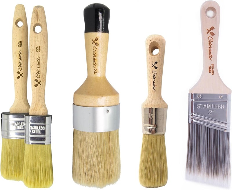 Colorantic | Large Furniture Round Oval Soft Wax Waxes Brush Brushes | Beeswax DIY Chalk Based Paint Fabric Painting (XL Round Natural Brush) - Image 5