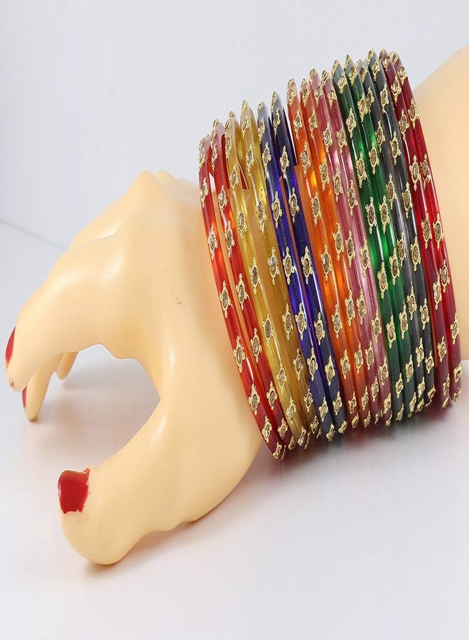 NMII Glass with Zircon Gemstone Studded worked Glossy Finished Kada Set For Women and Girls, (MultiColour_2.8 Inches), Pack Of 32 Kada Set - Image 4