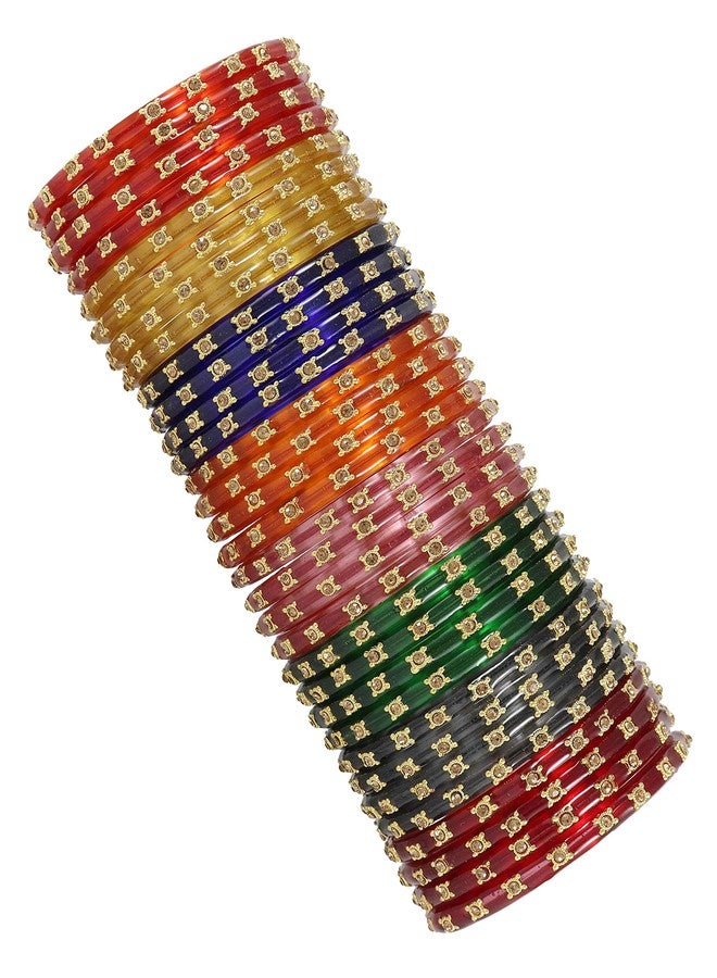 NMII Glass with Zircon Gemstone Studded worked Glossy Finished Kada Set For Women and Girls, (MultiColour_2.8 Inches), Pack Of 32 Kada Set - Image 2